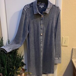 PBJ Blues Denim Trimmed Knit Snap Tunic Cardigan XL